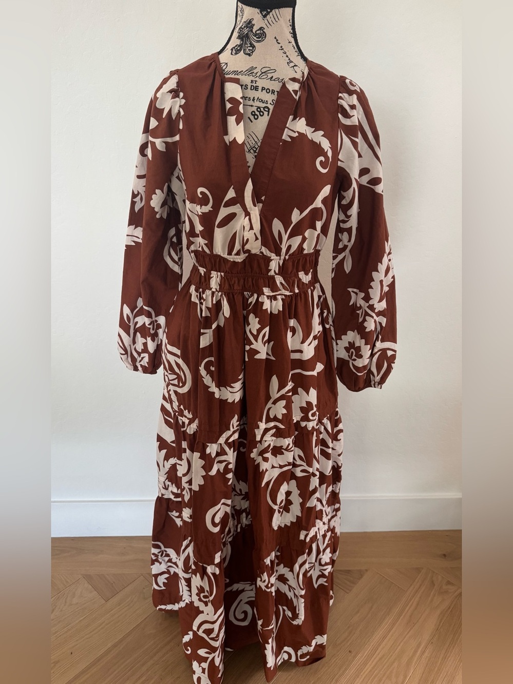 Anthropologie Somerset Maxi Dress Brown Floral Long Sleeve
